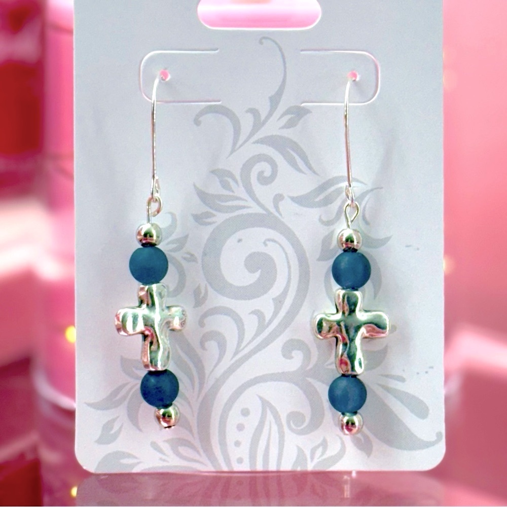 Handmade Earrings Handcrafted With Love Silver Cross Design